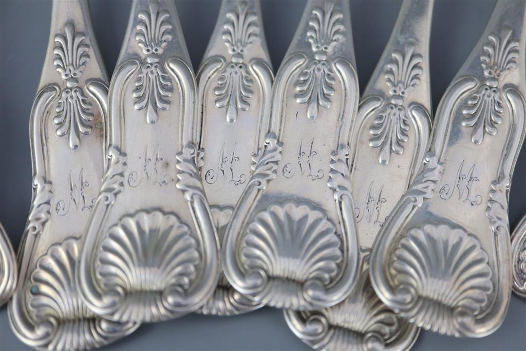 Thirty six items of 19th century Scottish Kings pattern flatware, 65.5oz.